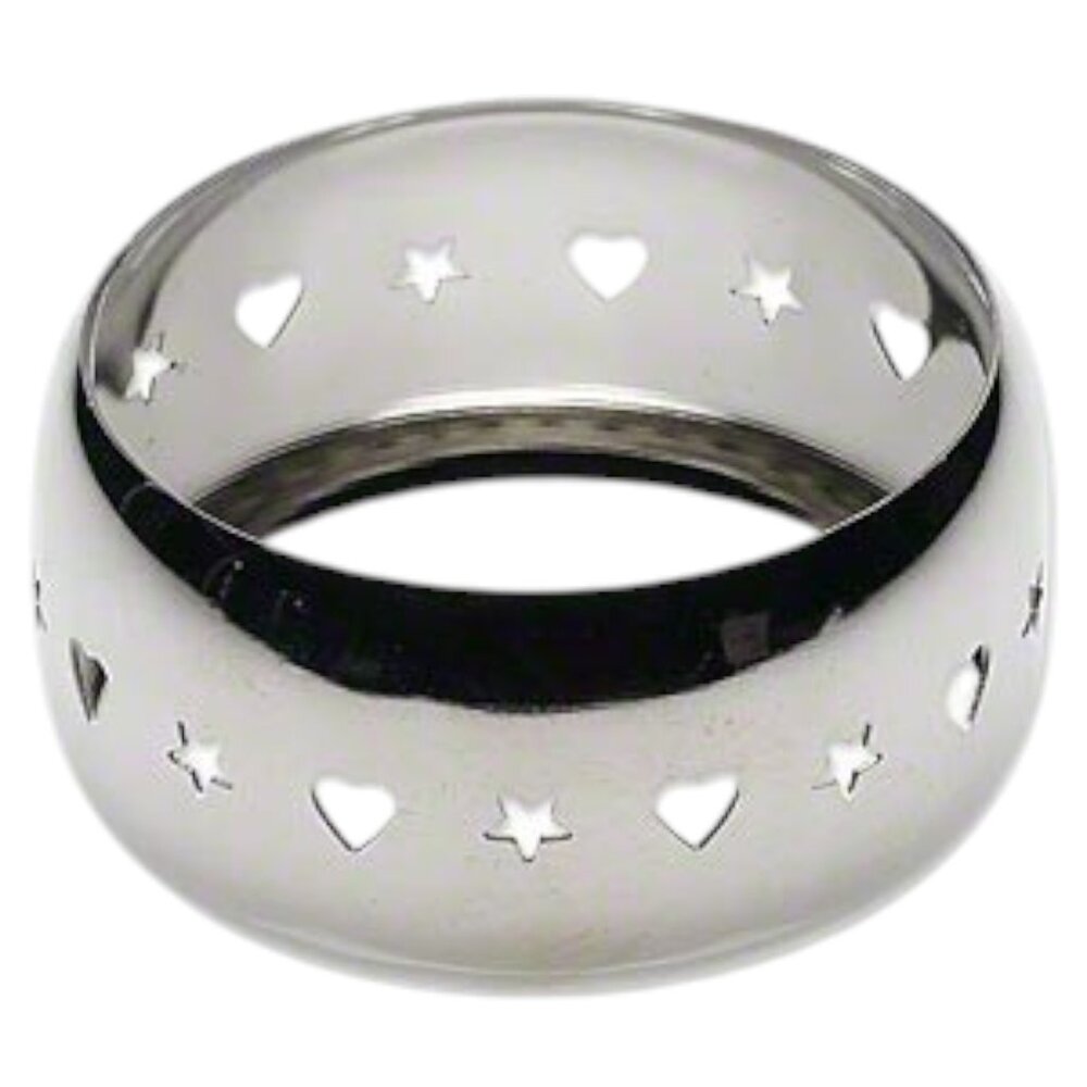 New Heart Star Silver 36mm Wide Bangle Steel Metal Bracelet 2-2/4" Inside BR372